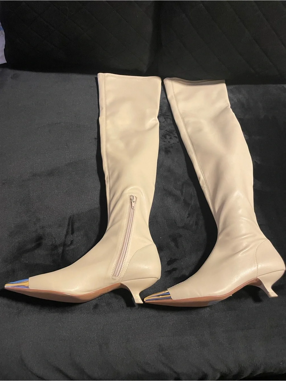 Katy Perry brand new Women's Over-the-Knee Cream Boots with Gold Toe Cap